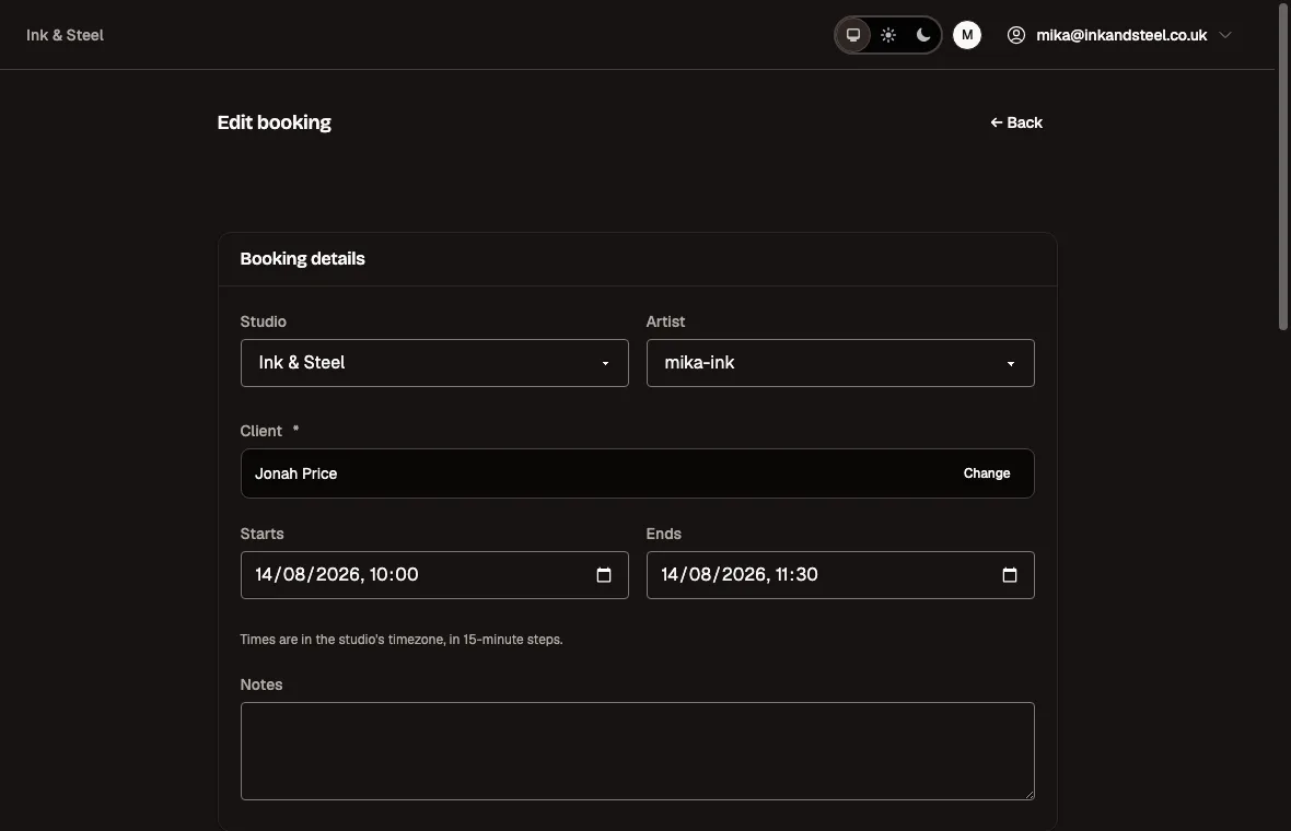 A booking in Runavel showing its reminders: what was sent, by which channel, and what was deliberately not sent.